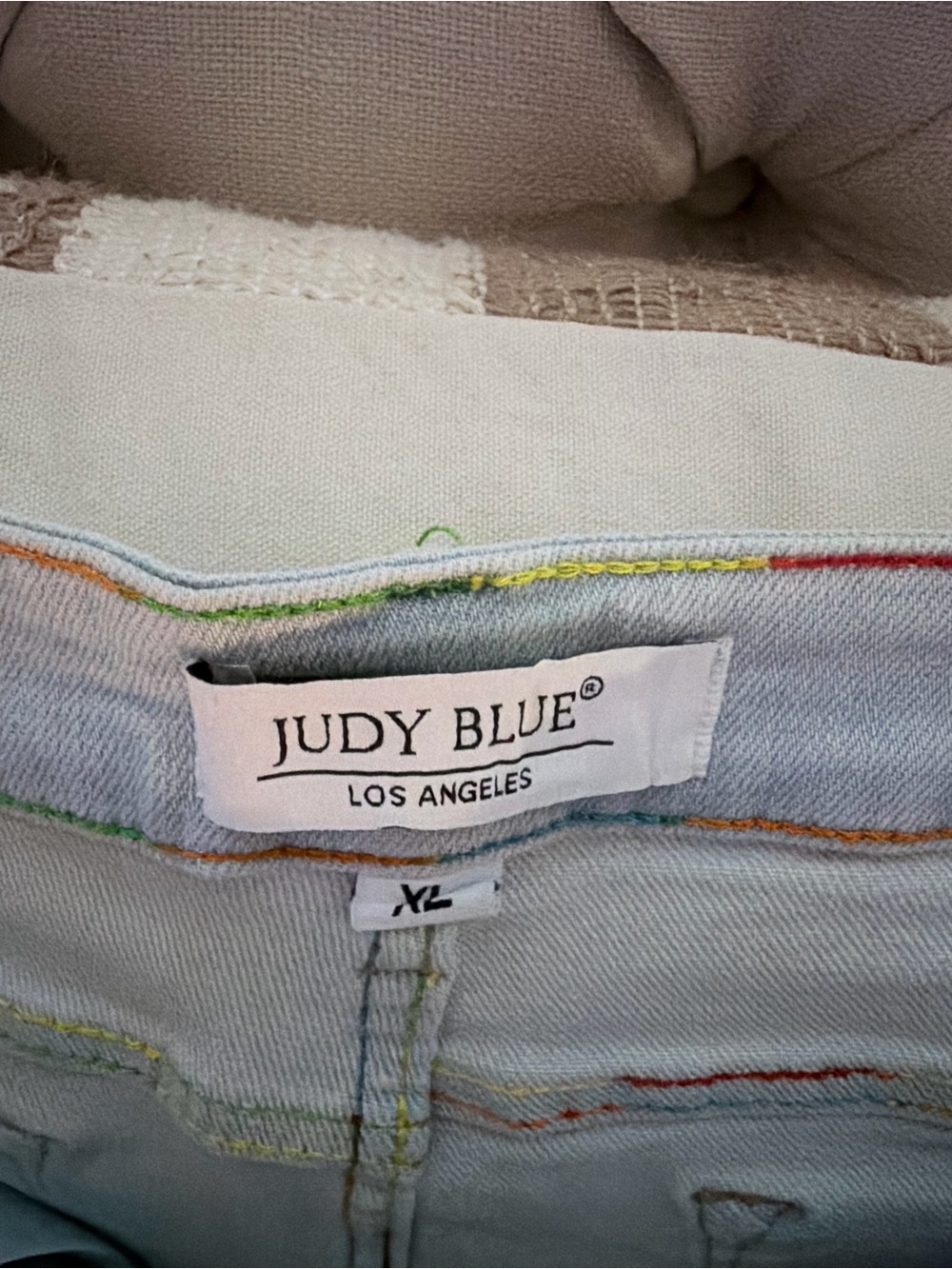 Judy Blue Light Wash Denim Shorts with Pastel Stitching - Picture 3 of 6
